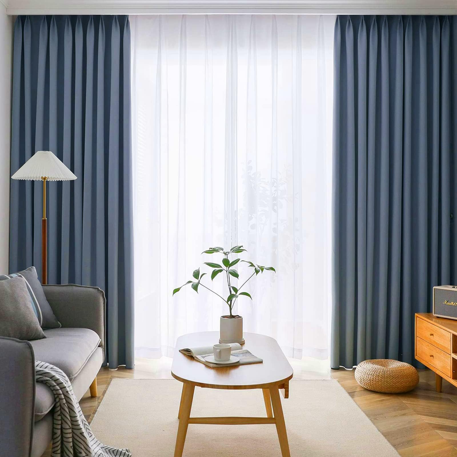 2 Pack Reversible Same Color 100% Blackout Curtains, Bedroom Simple Light Luxury Sun Protection Heat Insulation Noise Reduction Grommet Full Blackout Curtains Privacy Guarantee Curtains (Gray blue)