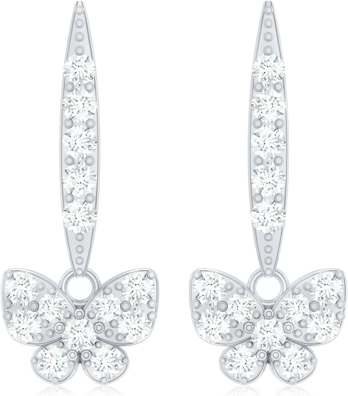 Certified Moissanite Butterfly Earrings In Silver, D-Vs1 Quality, Moissanite Drop Earrings (Ideal For Gift) - Image 11