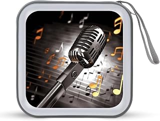 40-Sheet Capacity CD Case Storage Bag,Microphone with Music Notes Printed Large Capacity CD Protective Storage Organizer Portable DVD Case for Car, Home,Office,Travel