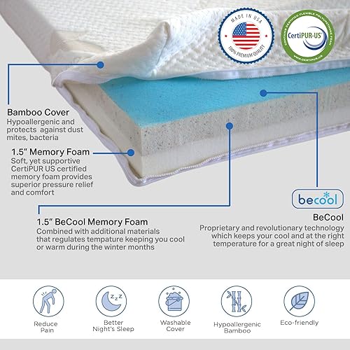 Vista 6 de Back Support Systems El cubrecolchón de espuma BeCool alivia los puntos de presión mientras te mantiene fresco (individual XL, espuma Ultra BeCool)