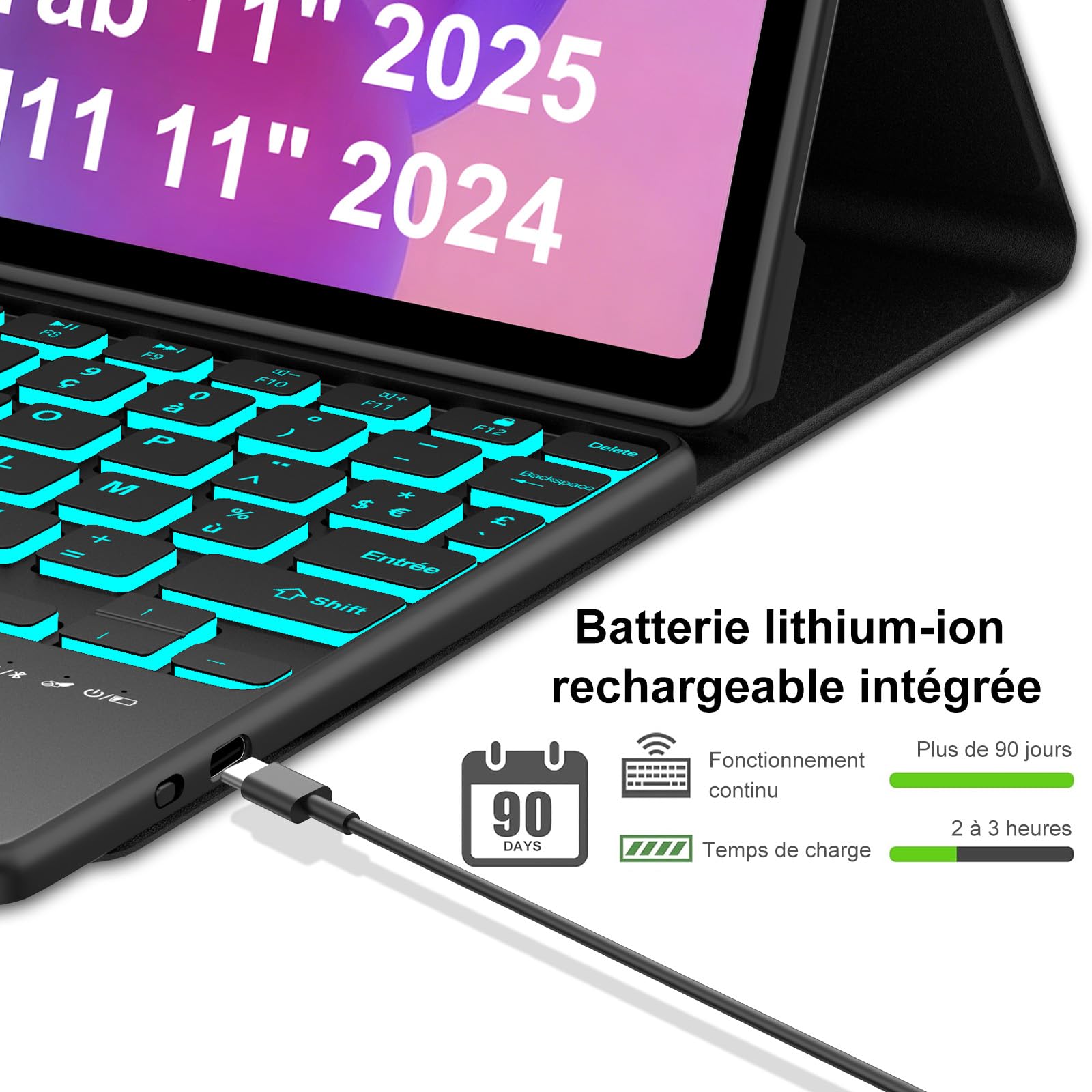 Teclado para Lenovo Idea Tab 11" 2025/Tab M11 con Retroiluminado y Touchpad | Teclado Bluetooth Retroiluminado Desmontable con Funda Delgada y Touchpad para Tablet Lenovo Tab K11 Gen 2 (TB336FU, TB336ZU)