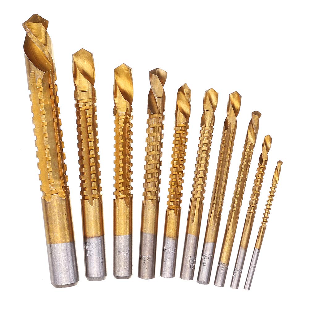 10Pcs 3-13Mm Hss Juego de brocas helicoidales revestidas de titanio Broca de ranura de corte de metal de madera