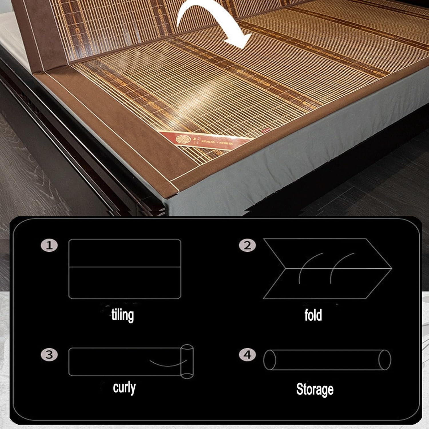 Breathable Carbonized Bamboo Summer Sleeping Mat, Folding Smooth Air Conditioning Mat for Bed, Foldable Double Sided Bamboo mat for Bed, Bamboo mat | Bedroom Essential for Summer Sleeping (Color : F