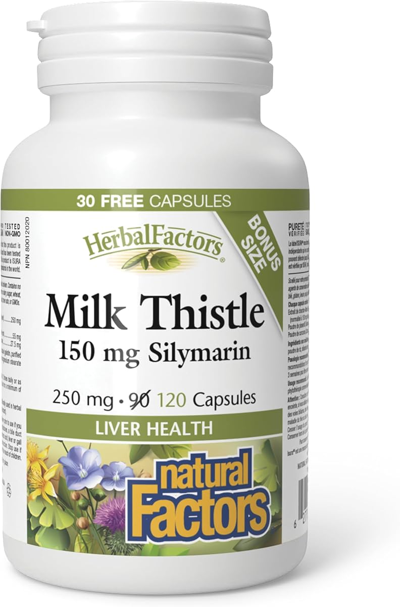 Natural Factors Milk Thistle 250 mg/150 mg Silymarin, 120 Capsules, Helps Support Liver Function, Plus Dandelion Root & Turmeric, Proudly Canadian