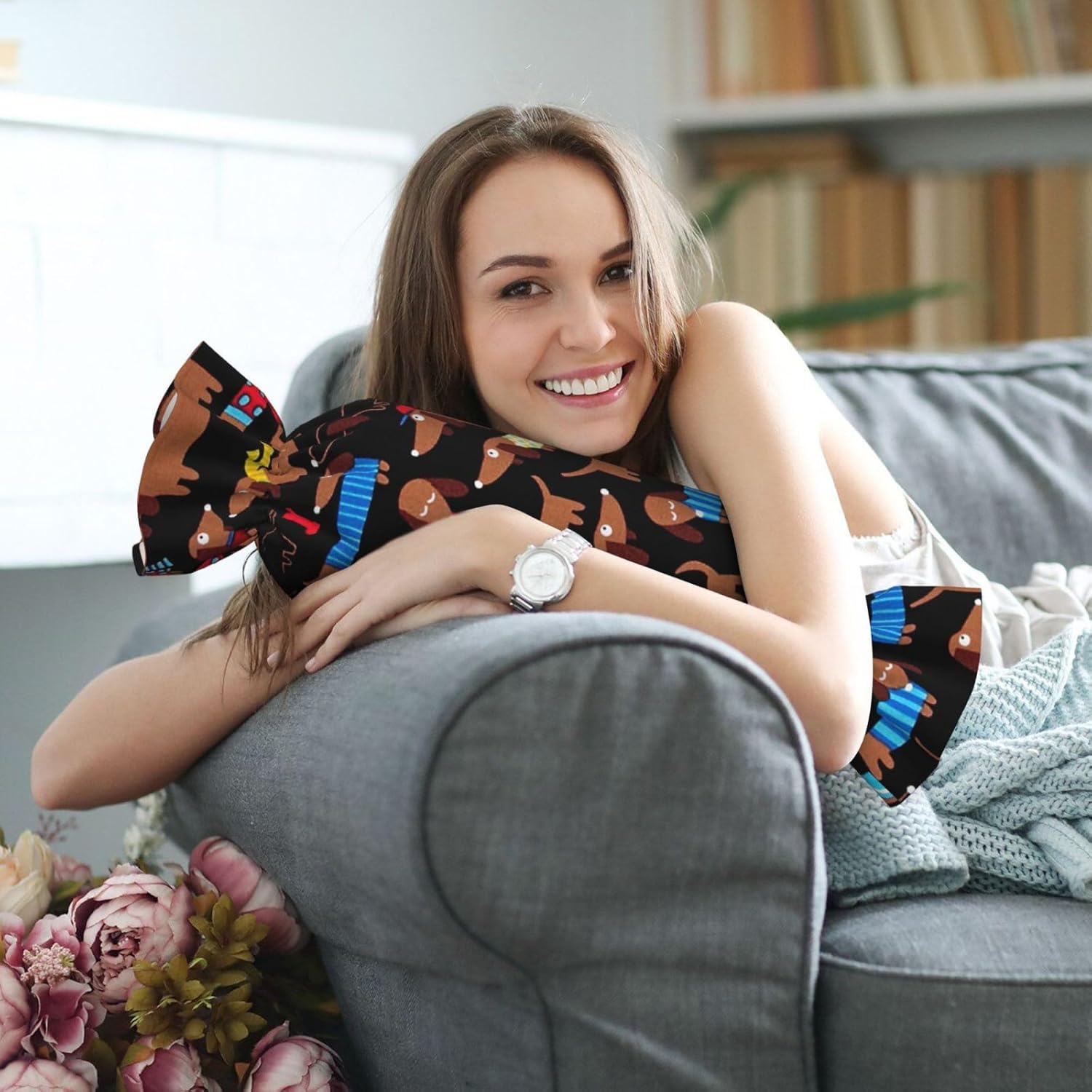 I Love My Dog ダックスフント プリント キャンディ 円柱 実用的 枕 万能 快適 寝室 リビングルーム 旅行