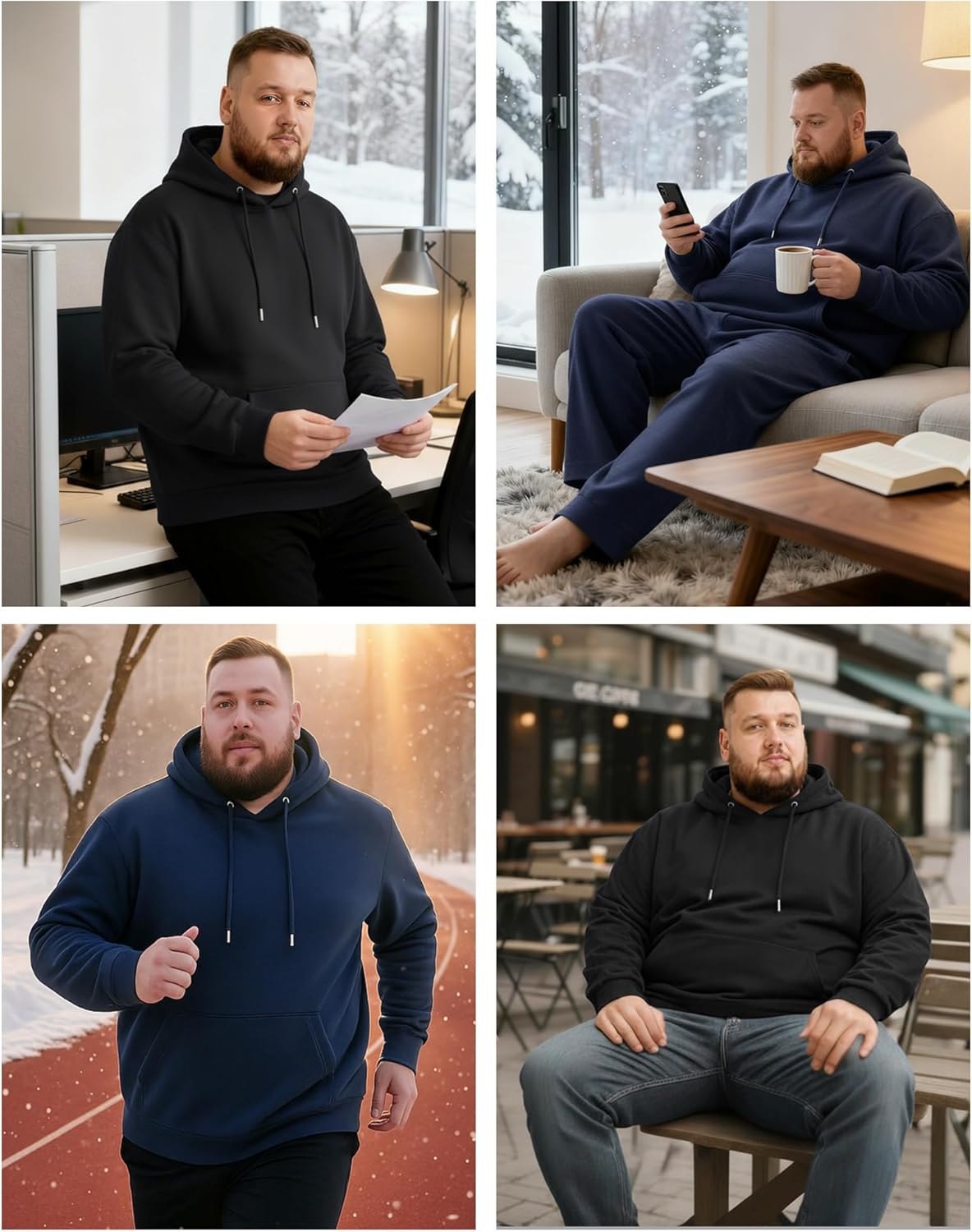 2 Pack Men's Big and Tall Fleece Pullover Hoodies Long Sleeve Lightweight Hooded Sweatshirt with Pocket Drawstring - Image 2