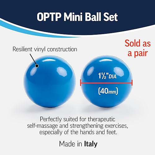 Miniatura 3 de OPTP Mini bolas  Juego de bolas de auto-masaje rellenas de aire de vinilo (2 piezas) para terapia de manos y pies, pequeñas bolas de terapia para