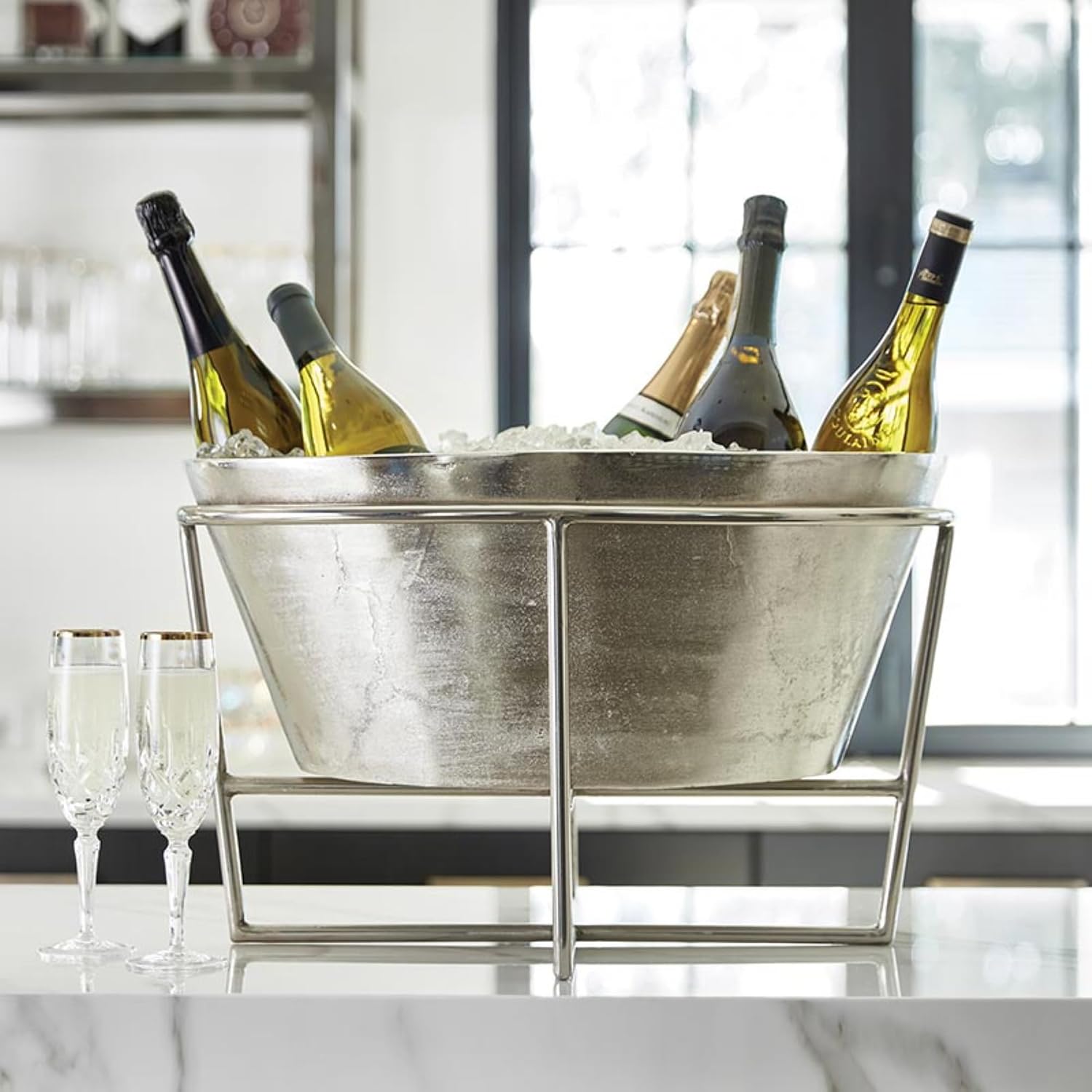 Santa Barbara Design Studio Champagne Buckets - Aluminum Ice Bucket/Tub with Removable Stand, Large, Silver