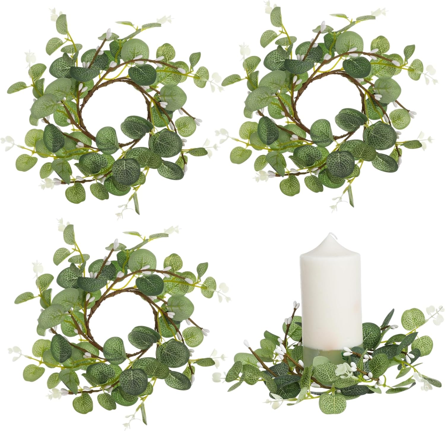 12pcs Eucalyptus Wreaths for Candles Bohemian Style Candle Rings for Table Decor
