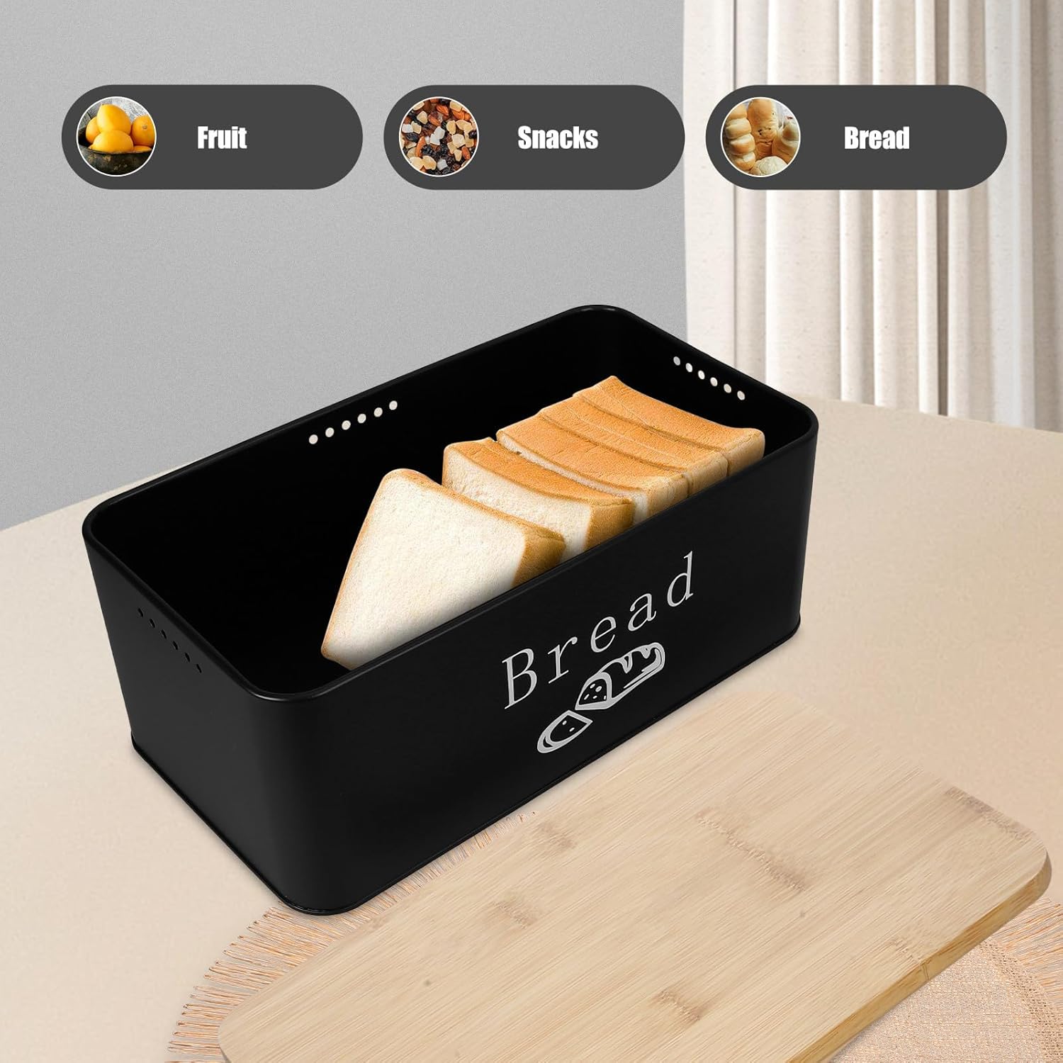 Metal Bread Box with Lid Kitchen Bread Storage Bin Dustproof and Breathable for Household Countertop Organization