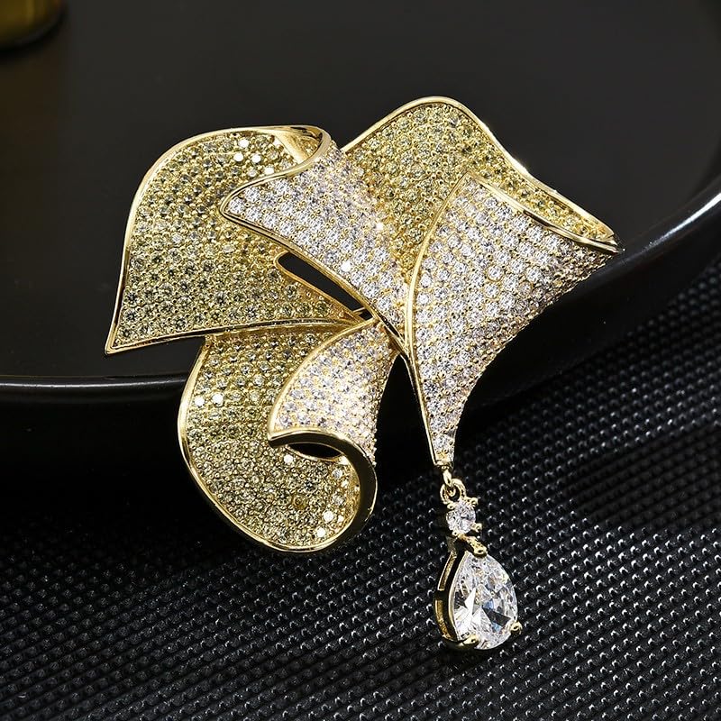 Image of Flower Brooch Pin - Rhinestone Flower Pin 18k Gold Plated - Thanksgiving Day, Birthday, Wedding Gifts for Mom, Wife