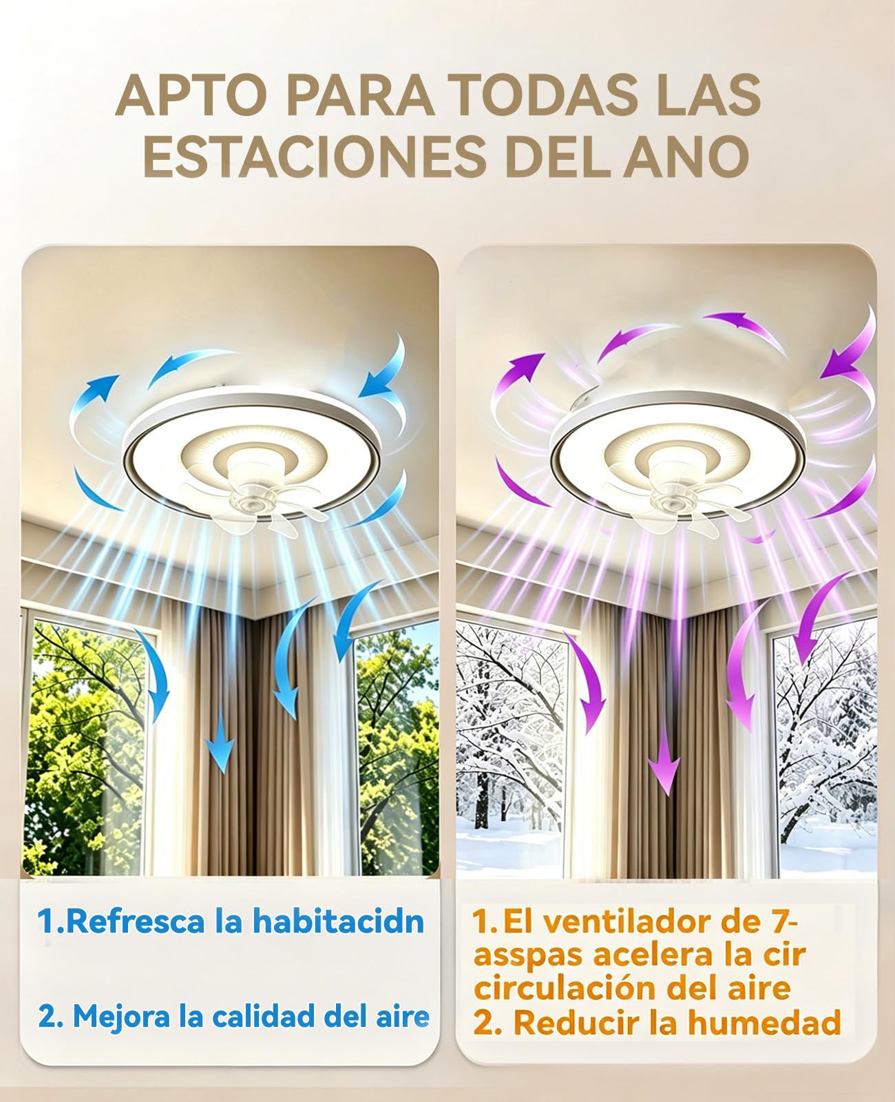 50cm ventilador de techo con luz silencioso cabezal giratorio lampara ventilador techo dormitorio 6 velocidades,3000 K-6500 K regulable mando distancia aplicación para salón, dormitorio la oficina