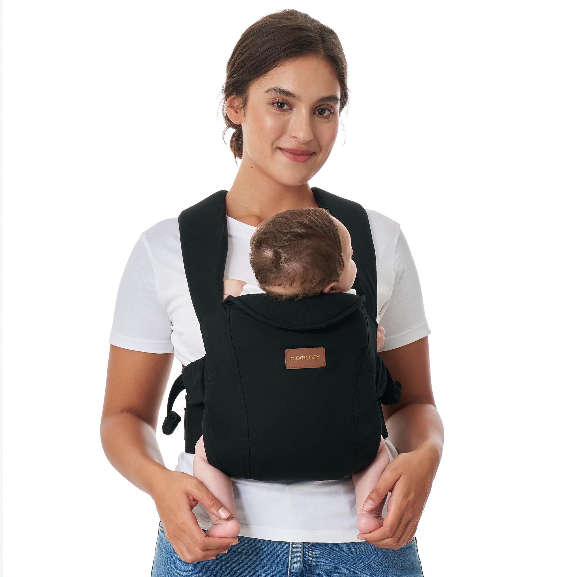 Momcozy Marsupio per neonati dalla nascita, ergonomico con supporto per il collo, leggero e sicuro (3-11 kg), nero
