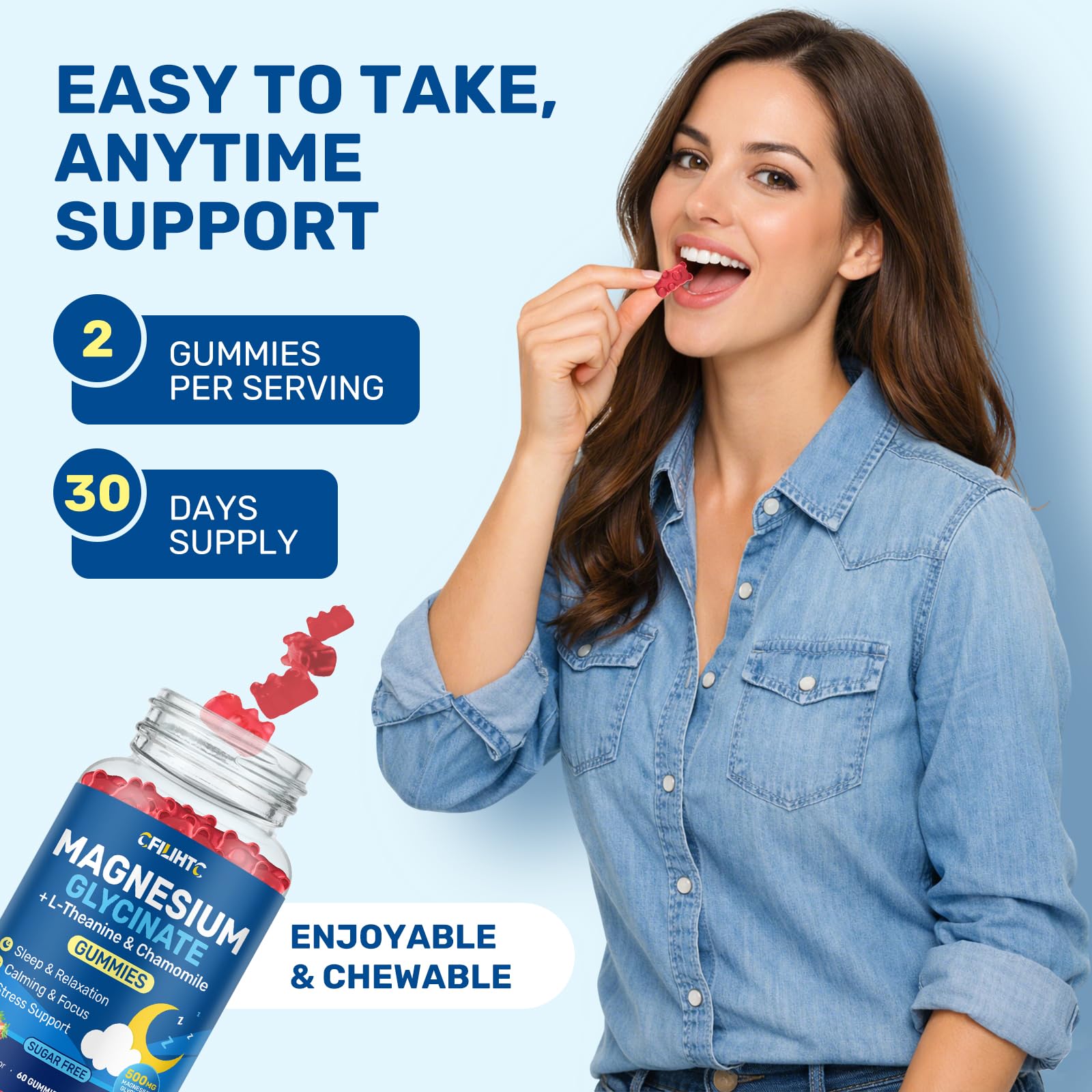 Magnesium Glycinate Gummies 500mg with L-Theanine & Chamomile for Calm, Sleep, Stress Relief, Sugar Free, Vegan, Non-GMO - Strawberry Flavor, 60 Count — Amazon image 7