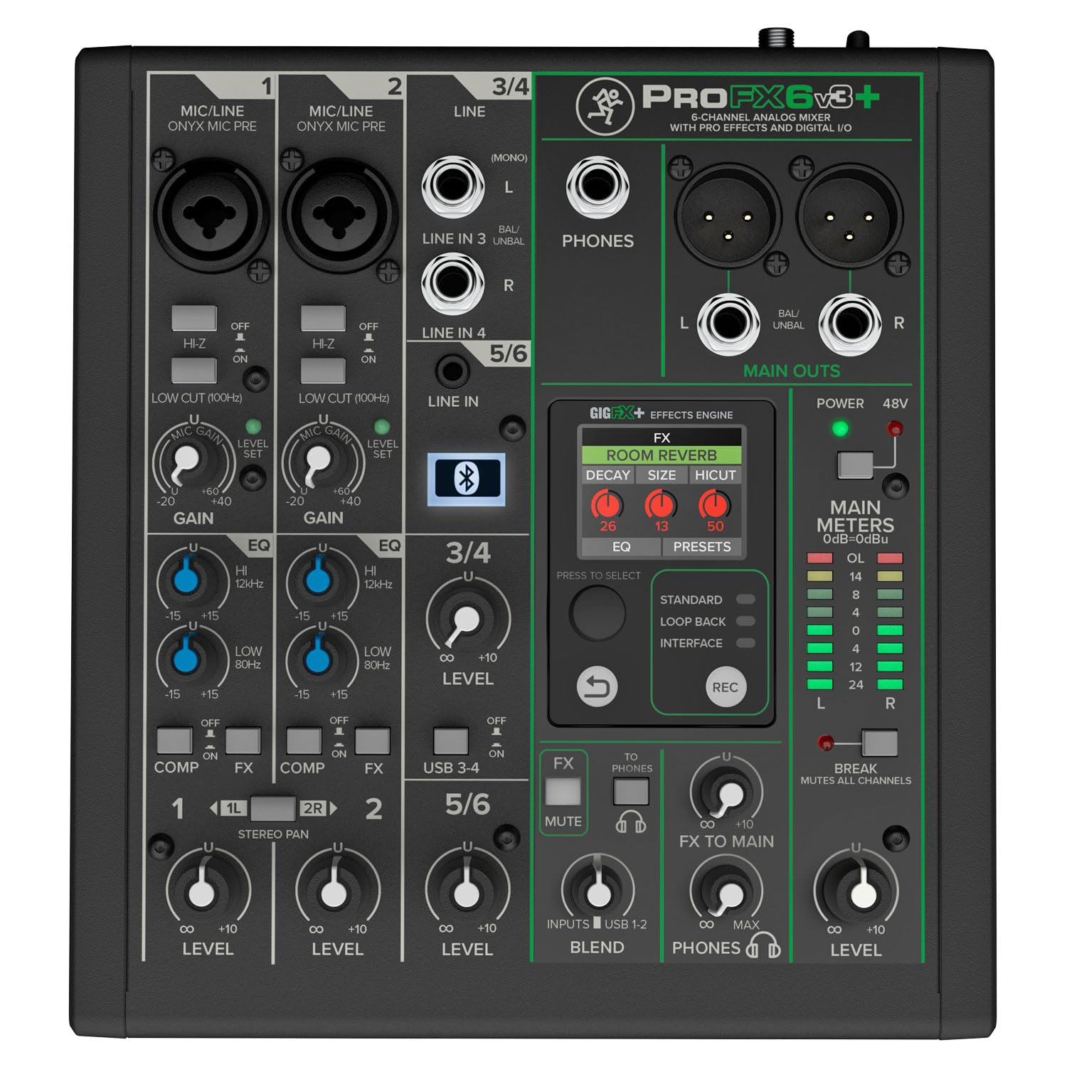 Mackie ProFX6v3+ 6-kanaliger Analogmixer Bluetooth Mischpult Interface mit keepdrum XLR-Kabel