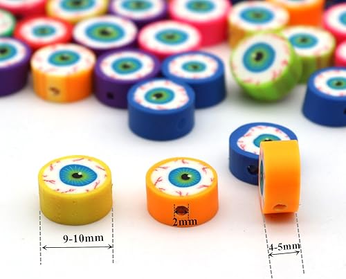 Miniatura 3 de 100 cuentas coloridas de arcilla polimérica de mal de ojo, cuentas de disco espaciador de arcilla redondas planas para hacer joyas, aretes,