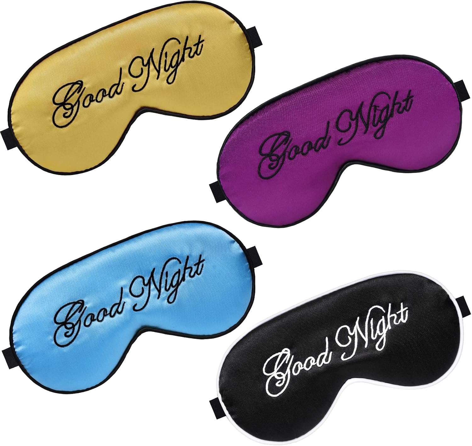 4 Pieces Silk Sleep Mask Eye Mask Soft Blindfold Eye Cover Eyeshade Sleeping Eye Mask Cover with Adjustable Strap for Travel Men Women Kids (Golden, Black, Blue, Dark Purple, Classic Style)