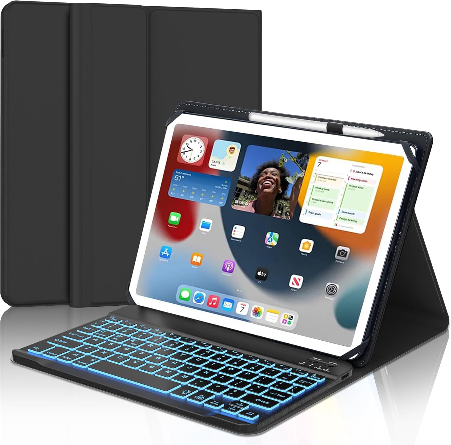 Universal Tablet Keyboard Case for 9",9.7",10.1",10.2",10.5",10.9",11" Tablets, Backlit, Rechargeable Wireless Bluetooth Keyboard, Folio Leather Cover with Stylus Holder for Android/iOS/Windows Tablet