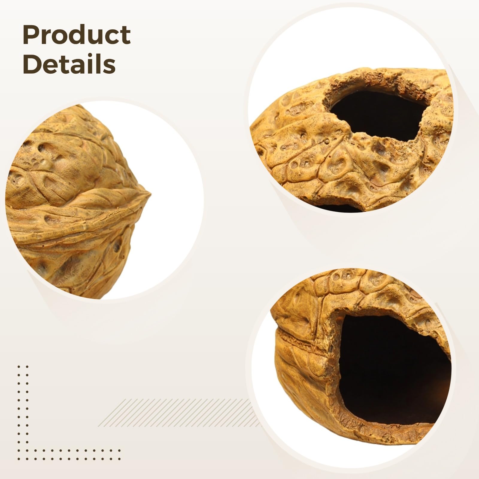 Escondite para reptiles, cueva de nogal para gecko leopardo, decoración de terrario de gecko, accesorios de resina 19 x 12 cm, refugio protegido, fácil acceso, apertura visual