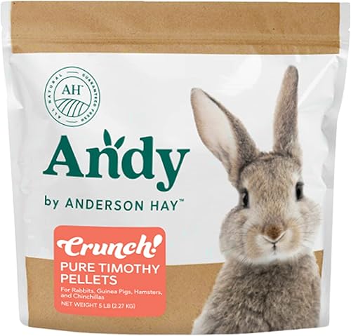 Andy Timothy - Pellets de heno, crujiente! Alimento orgánico puro para conejos, bolsa de 5 libras, conejillo de indias premium y heno de chinchilla,