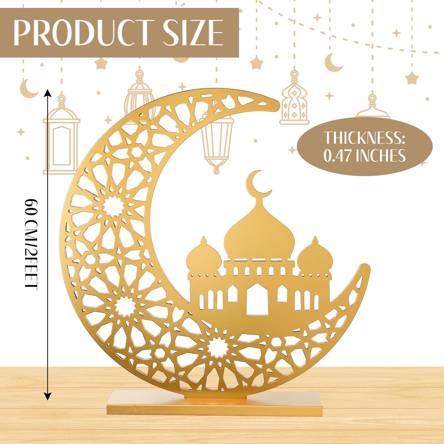 thyle 2ft large ramadan decorations for home islamic crescent ramadan moon lamp decor led light up moon eid mubarak decoration light for bedroom living room lamp battery operated eid muslims gift gold