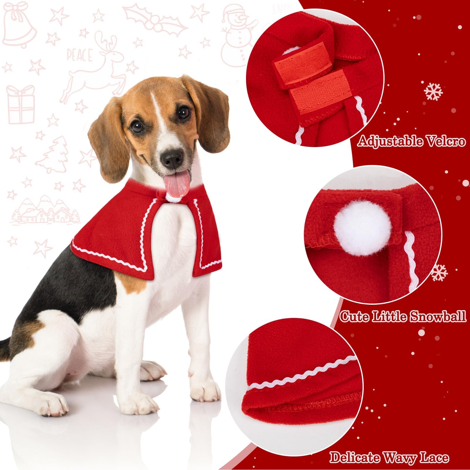 MELLIEX 3 Piece Christmas Cat Costume Dog Costume with Christmas Hat, Red, Medium - Image 2