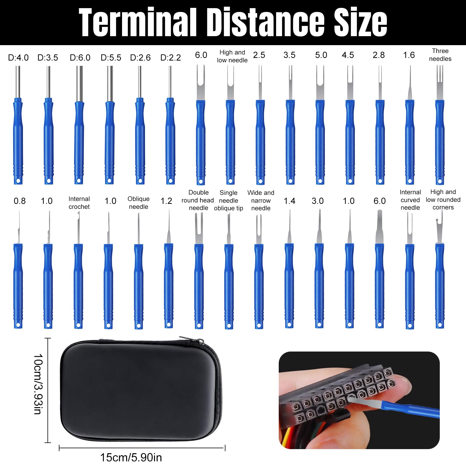 QINGHEC 30 Pcs Terminal Pin Removal Tool Kit,Pin Extractor Tool Set,Key Extractor Tool,Terminal Keys,Multi Plug Pin Removal Tool with A Protective Bag for Car Connector Terminals (Blue) - Image 2