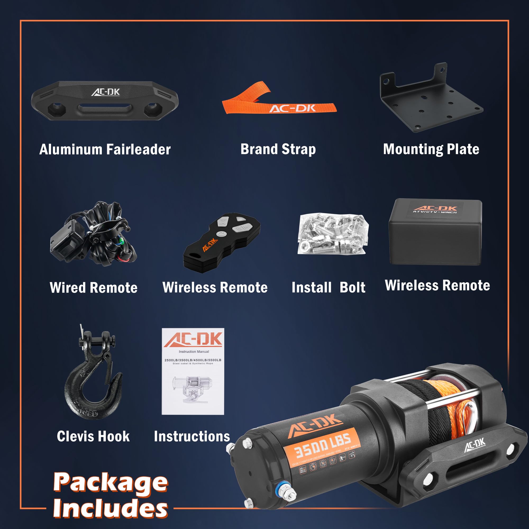 1587.6 kg ATV/UTV-Seilwinde, synthetisches Seil-Set, 12 V Seilwinde mit kabelloser Fernbedienung für Off-Road-Anhänger, Boot, Wohnmobil, Abschleppwinde, Seilwinde mit Montageplatte und