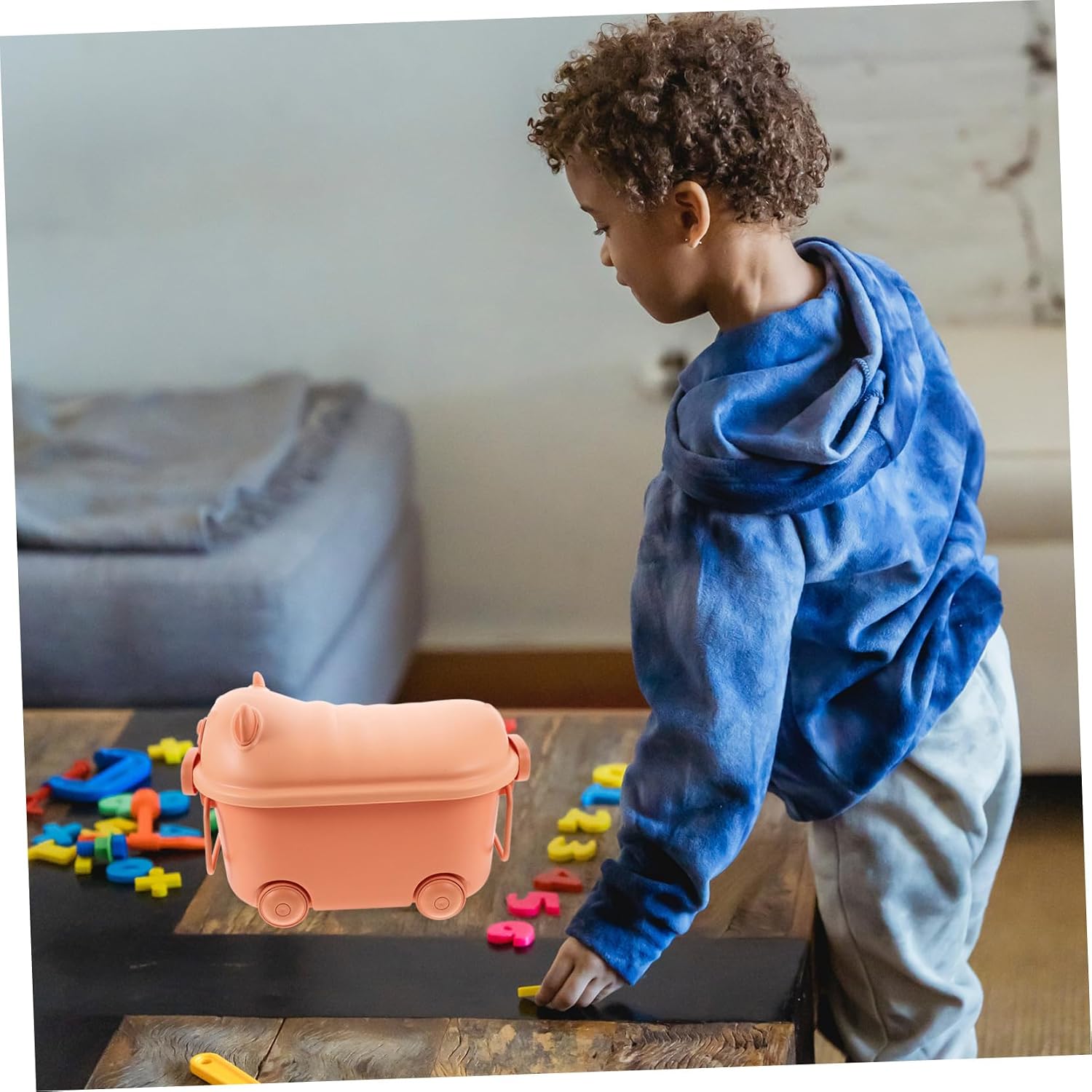 KOMBIUDA Large Toy Storage Bin Wheels Cartoon Organizer Box Plastic Toy Box for Boys and Girls Multi-functional Storage Container
