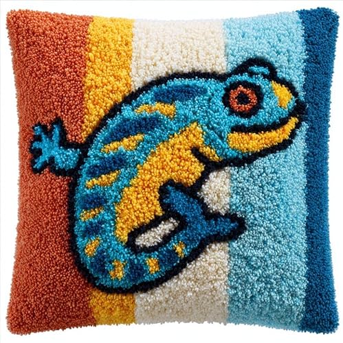 Taxpy Latch Hook Cushion Kits Lizards Pillowcase Kits Embroidery Kit 17X17 Inch DIY Needlework Pillow Cover Sofa Cushion Rug Making