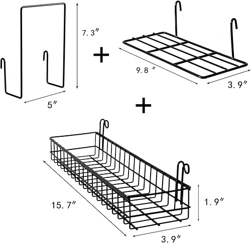 Miniatura 7 de FRIADE Cesta colgante de panel de rejilla de pared con ganchos, estantería, estante de exhibición, organizador de pared y estantería de metal para