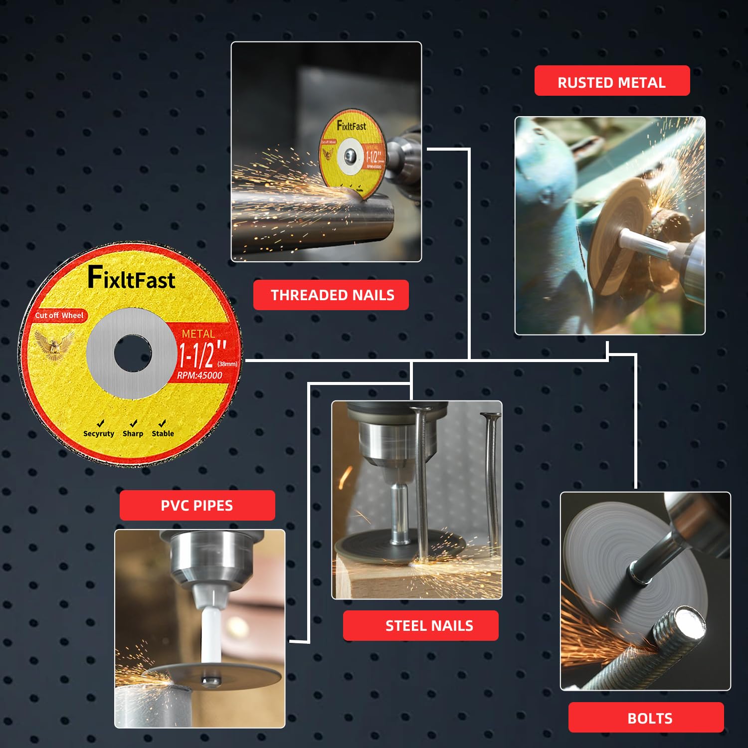 FIXLTFAST Trennscheibe aus glasfaserverstärktem Metall, 3,8 x 0,3 cm, für Drehwerkzeug-Zubehör, inklusive Spanndornen, 11 Stück