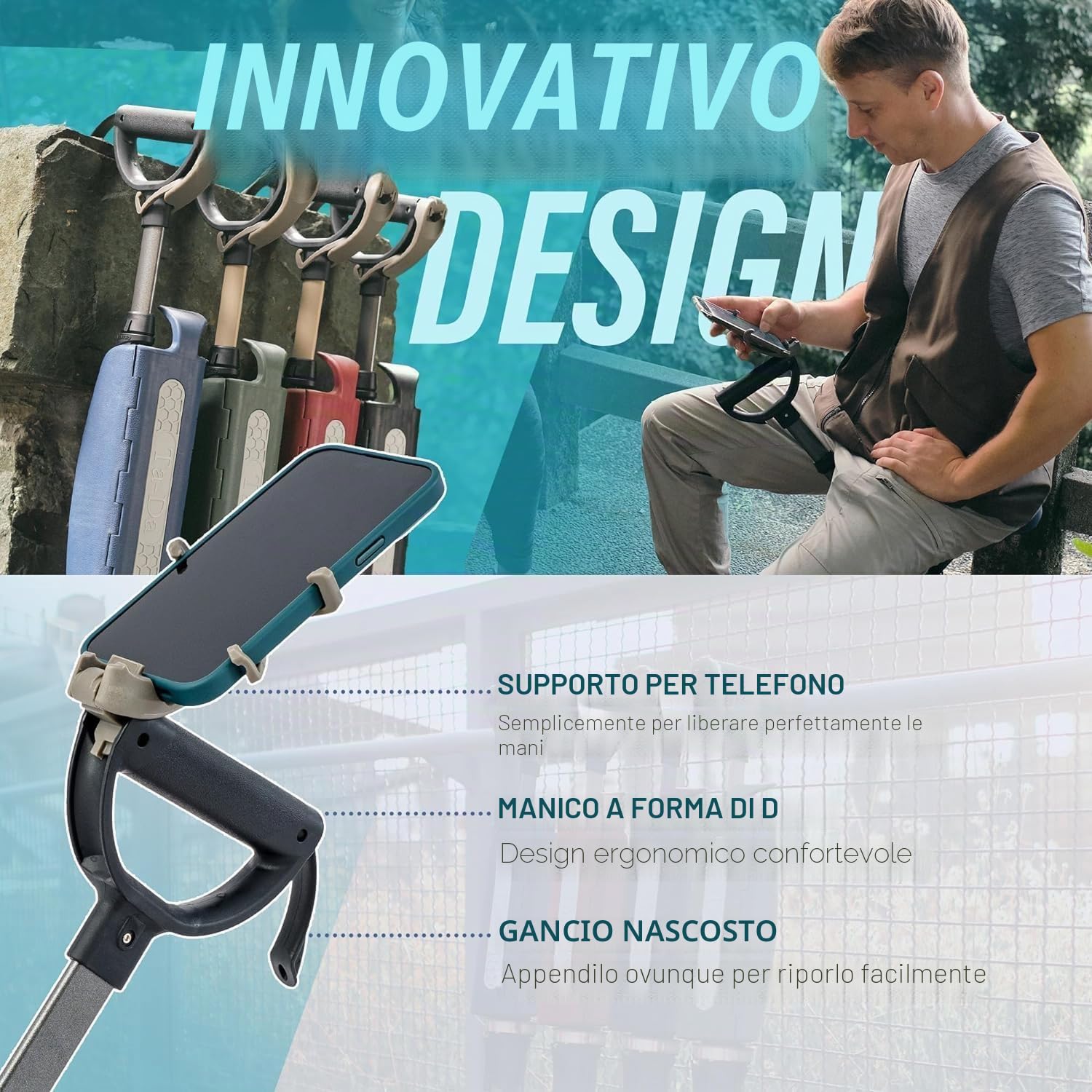 Ta-Da Chair Series 2 PRO - Bastone da Trekking con Seduta, Sgabello Esterno Pieghevole e Robusto (Max 136kg), Telaio in Alluminio, Ideale per Escursioni - Nero, Altezza Regolabile