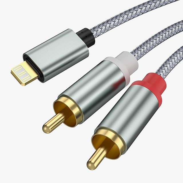 Lightning rca cable for iPhone, iPhone to Phono Adapter cable Red and White Stereo Audio cable Y Splitter Compatible with iPhone Pad Pod iOS for Speaker Amplifier Soundbar Car Radio 3 Feet/1 meter