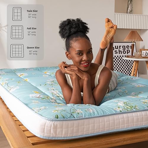 Miniatura 2 de MAXYOYO Colchón de futón coreano rústico floral, colchón acolchado japonés, cubrecolchón acolchado, extra grueso, plegable, transpirable, tumbona de