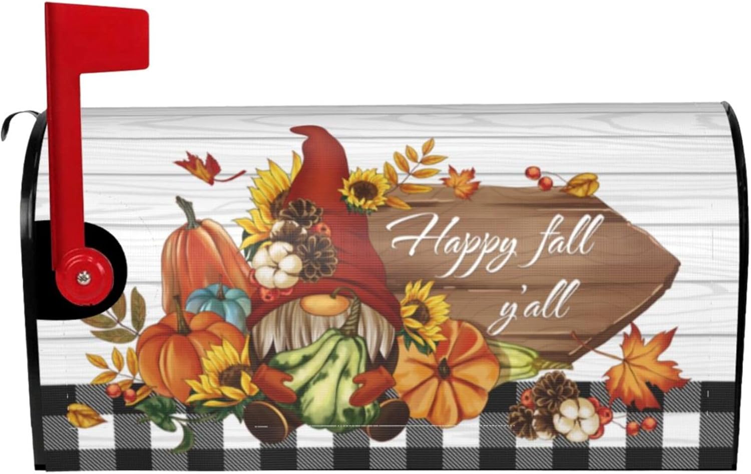 Fall Mailbox Cover, Gnome Magnetic Waterproof Post Box Cover, 18" X 21", Pumpkin Maple Wrap, Autumn Garden Yard Outdoor Decor, Standard Size