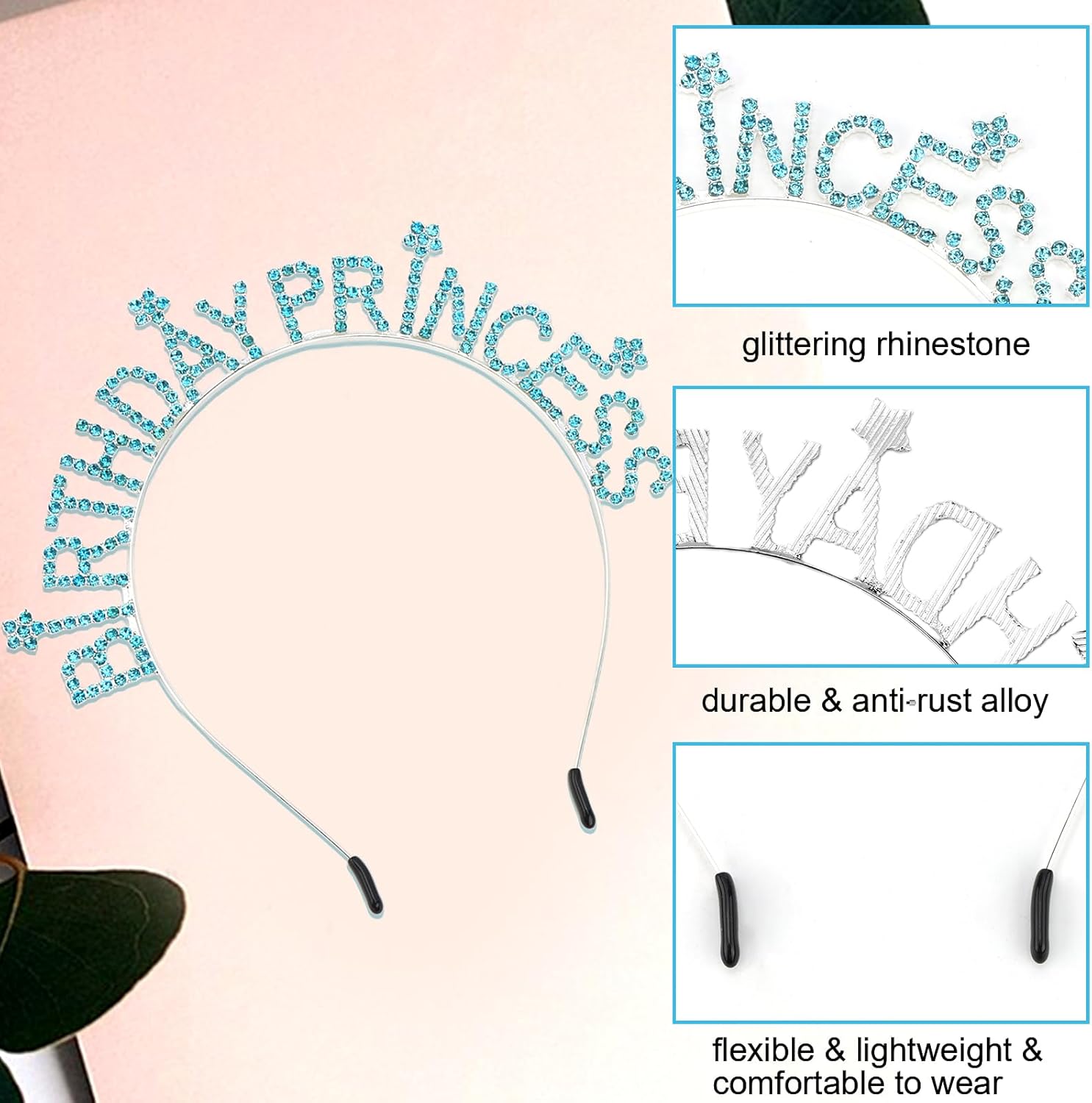 Canitor Birthday Decorations for Girls Women Birthday Princess Girl Crown Tiara Sash Set Birthday Headband Gift - Image 4