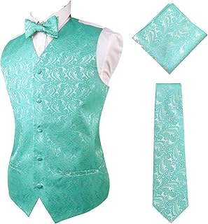Mens Classic 4pc Paisley Jacquard Waistcoat Suit Vest Set