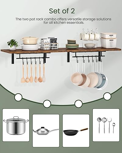 Miniatura 7 de TPR26P2BF - Juego de 2 estantes colgantes para ollas, estantes flotantes, estantes de pared, perchas vintage para cocina, estante de pared para