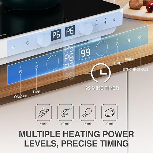 Miniatura 3 de Placa de cocción de doble inducción, 110 V, 2 quemadores, estufa de inducción portátil, quemador de encimera de 60 Hz, con parrilla extraíble,