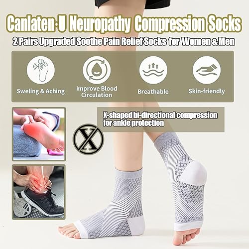 Miniatura 2 de Calcetines de compresión neuropatía para mujeres y hombres, mangas de tobillo mejoradas para aliviar el dolor