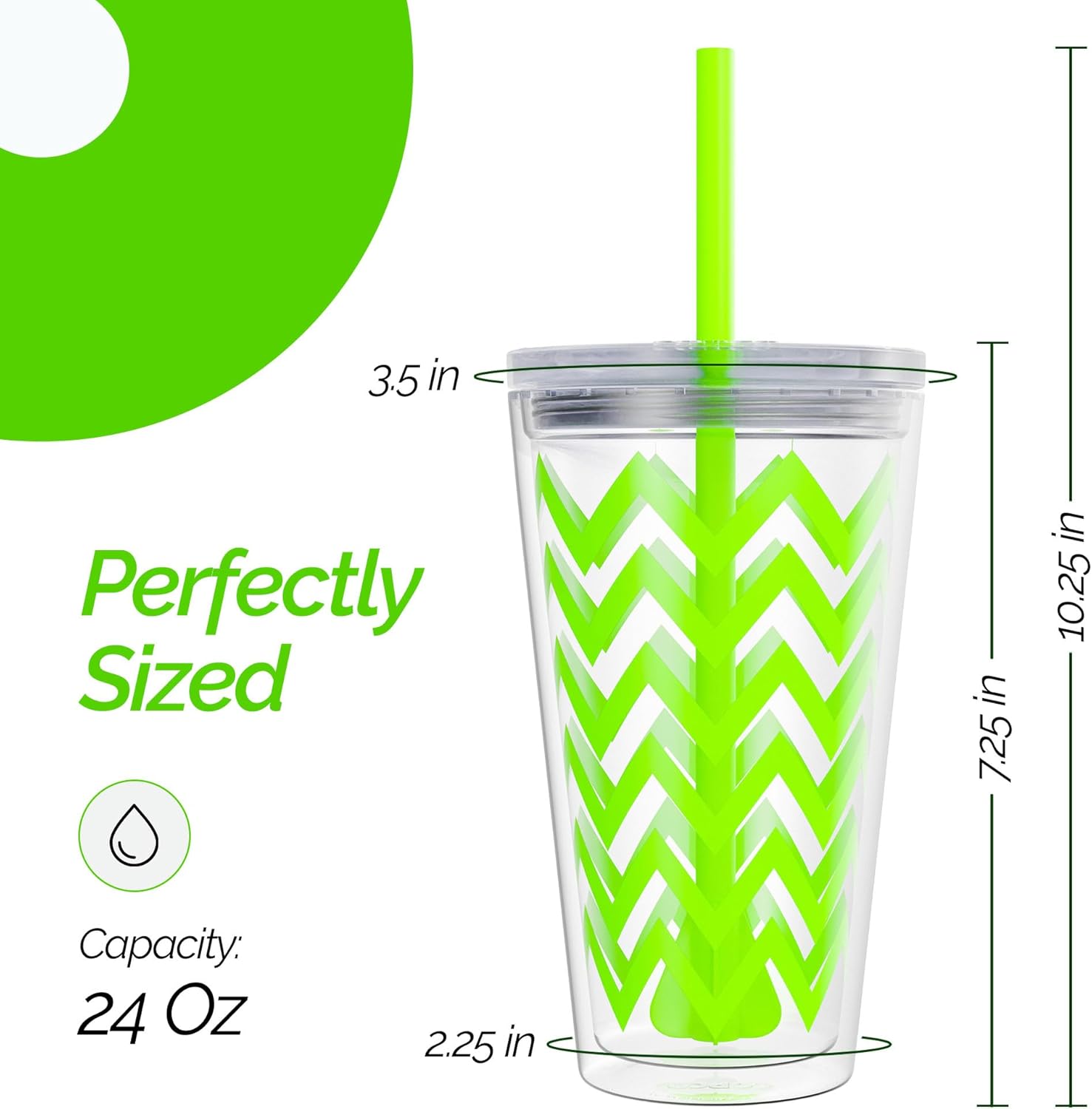 Copco Minimus 24oz Double Wall Insulated Tumbler with Removable Straw - BPA-Free Tritan Plastic, Leak-Proof Quarter-Turn Lid, Dishwasher Safe Travel Mug for Cold Beverages On-the-Go (Lime Green) - Image 2