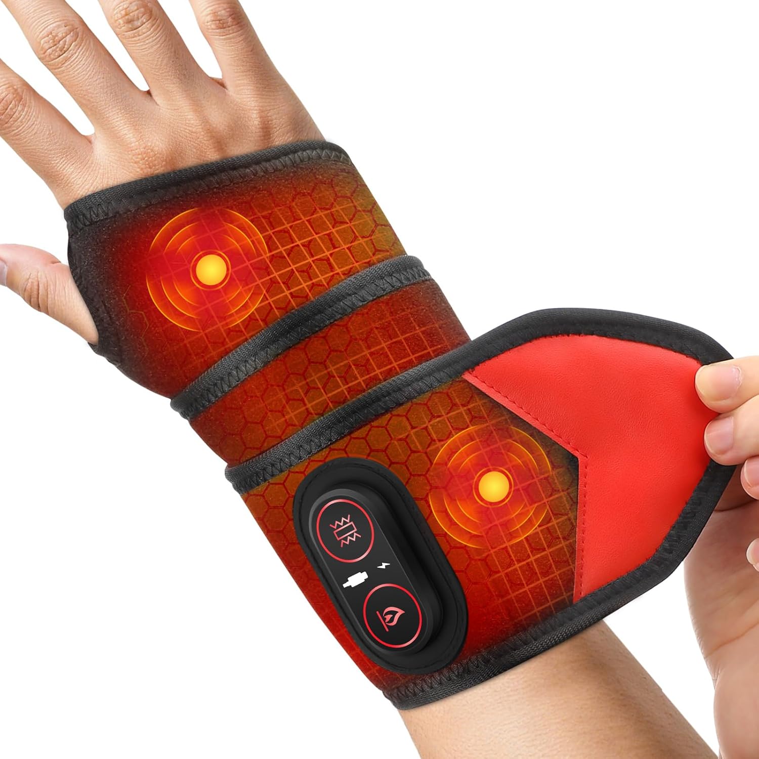 Cordless Wrist Heating Pad Massager for Carpal Tunnel,Hand Heating Pads for Arthritis,3000mAh Battery Powered Rechargeable Heated Wrist Brace for Pain Relief,Christmas Gifts for Women Men Elder(Black)