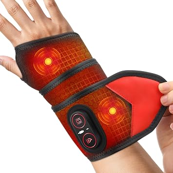 Cordless Heated Wrist Brace for Pain Relief,Rechargeable Wrist Heating Pad,Wrist Massager for Carpal Tunnel,Heating Pad for WristBlack