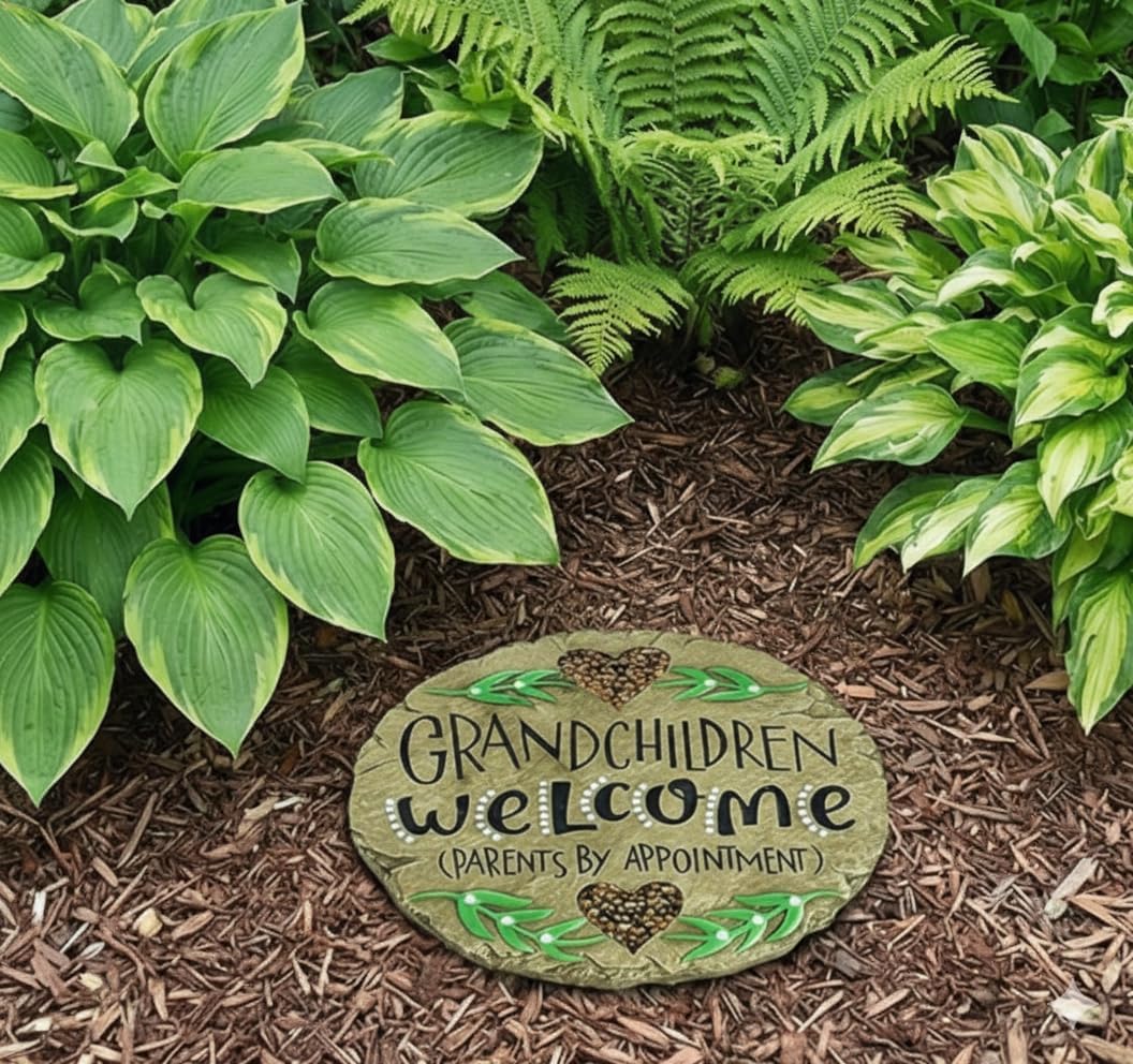 Carson Welcome Garden Stone, Garden Decor Stepping Stones with Beadworks Decorative Home Accent, Round, 9.5 x 9.5 inches