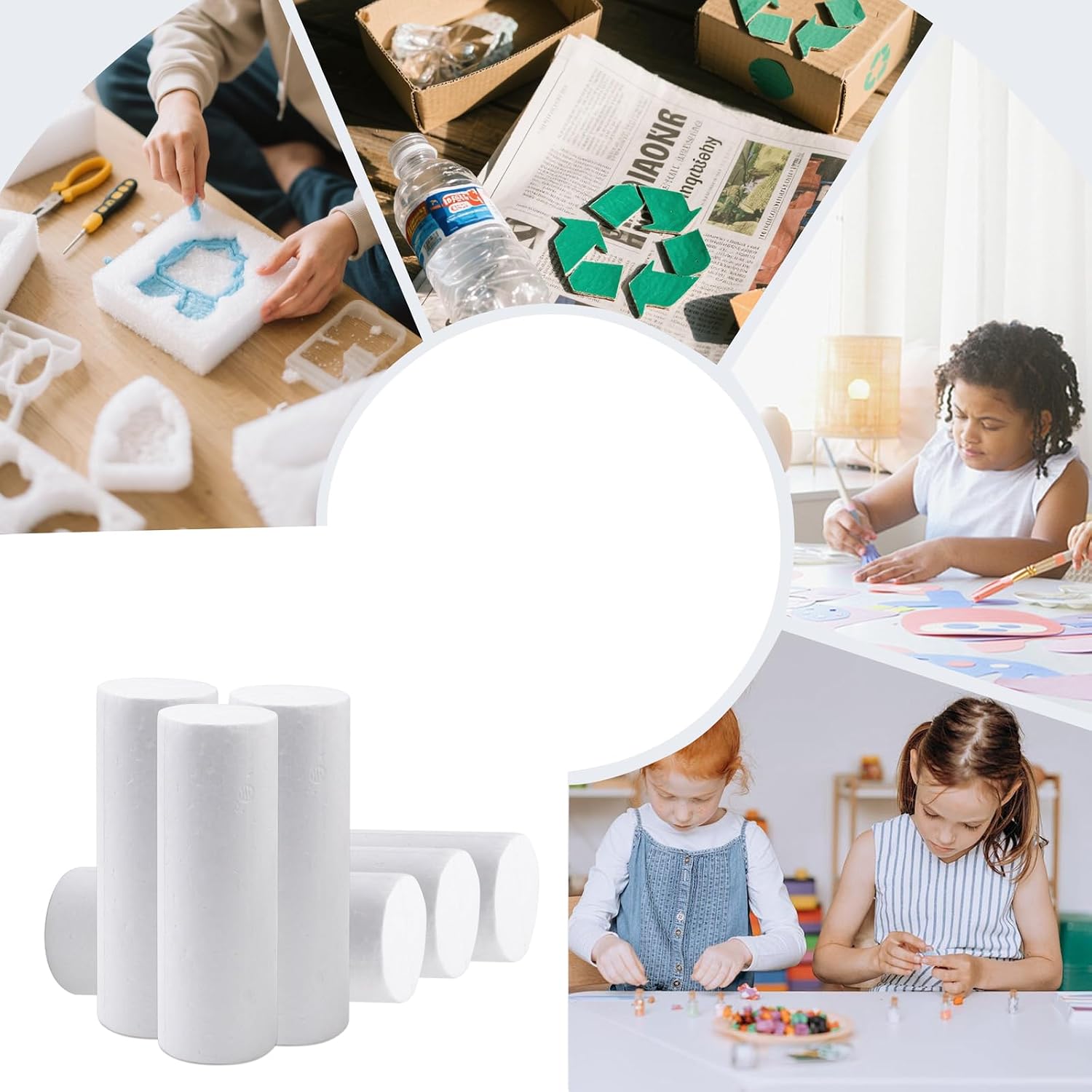 6 PCS Foam Cylinder for Crafts, 2 x 5.9 Inch White Solid Foam Rod for Modeling DIY Crafts and Arts Projects Decorations Carving Painting Floral Arrangements