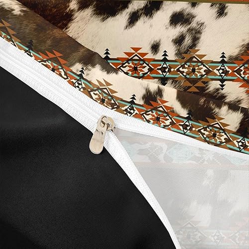 Miniatura 4 de Erosebridal Funda de edredón de piel de vaca marrón con estampado de vaca de las tierras altas, juego de ropa de cama occidental exótico azteca,