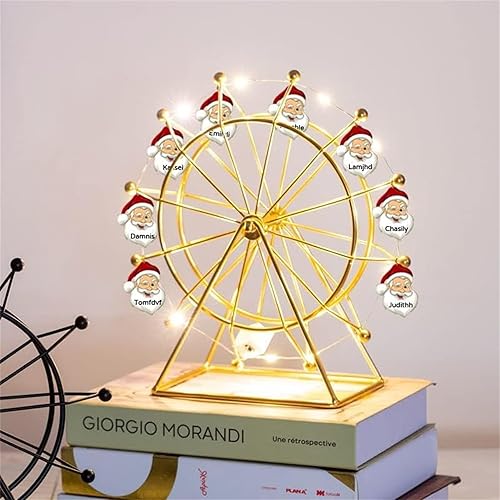 Noria de Navidad personalizada con 1-12 de acrílico de Papá Noel, rueda de ferris de metal personalizada de 1 a 12 nombres con cadena de luz LED