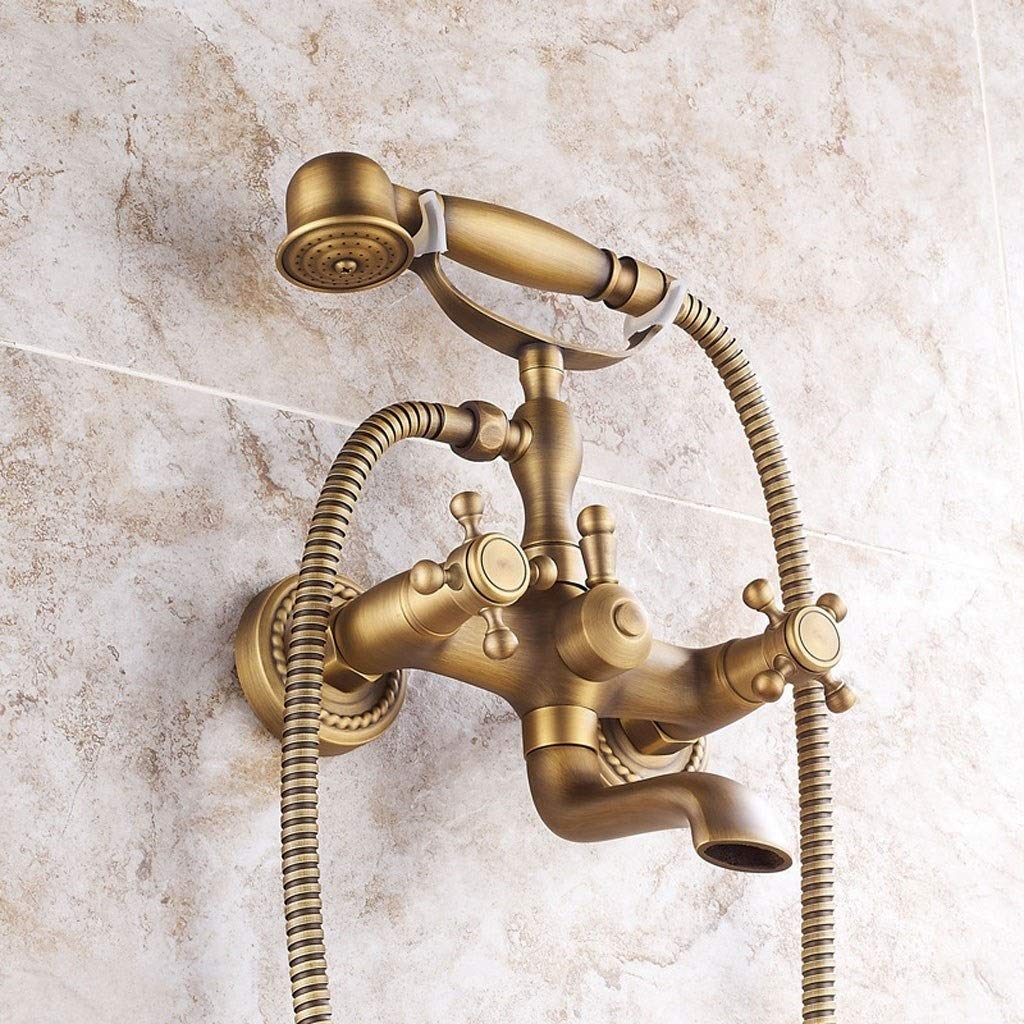 CWCQGH Luxury Brass Bath Faucets Shower Column, Cross Handle Mobile Shower Heads Shower Set Easy to Install
