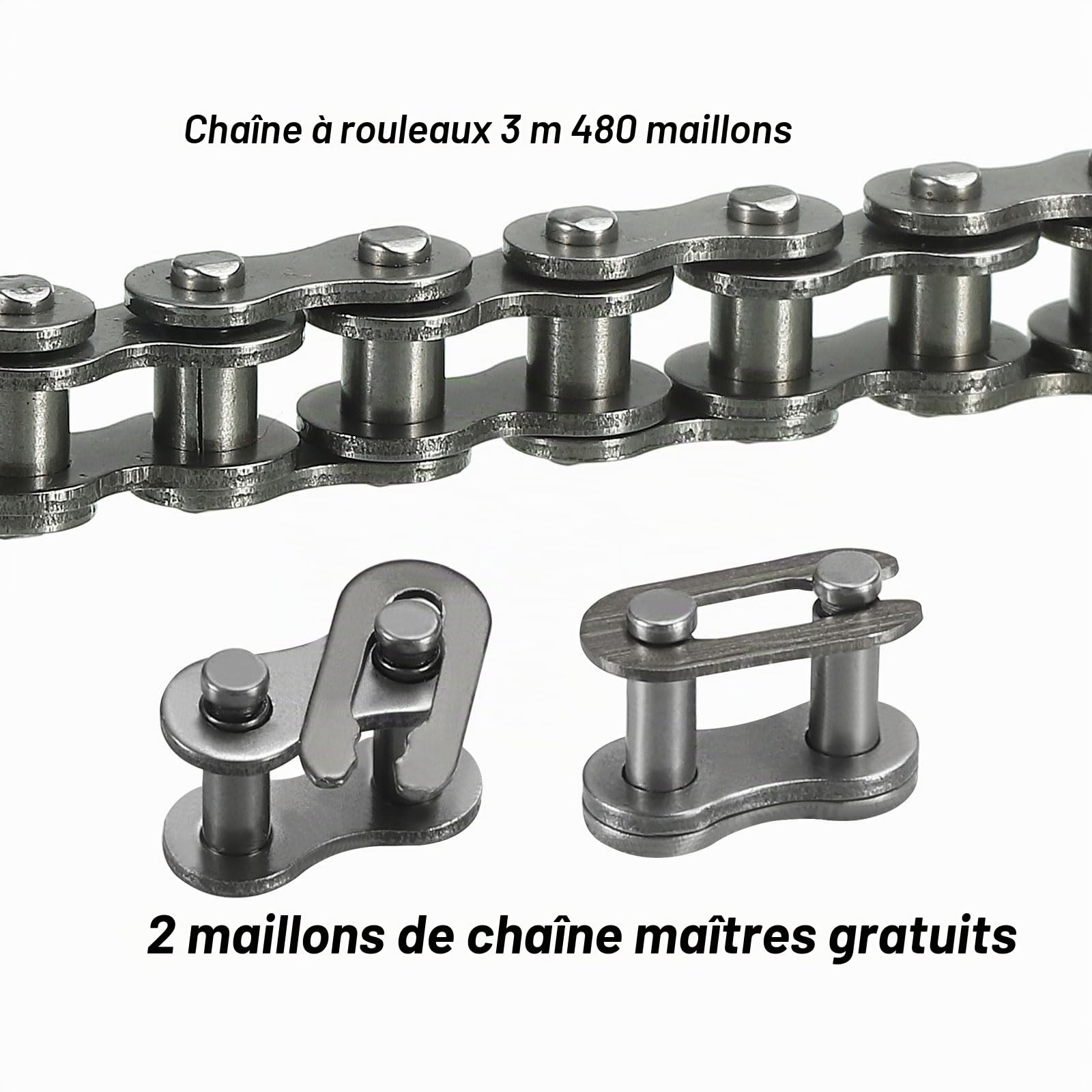 QUARKZMAN #25/04C-1 Chaîne à Rouleaux de 10 Pieds avec Pas de 1/4" en Acier au Carbone et 2 Maillons de Jonction Gratuits pour Mini Motos, Motos, 480 Maillons